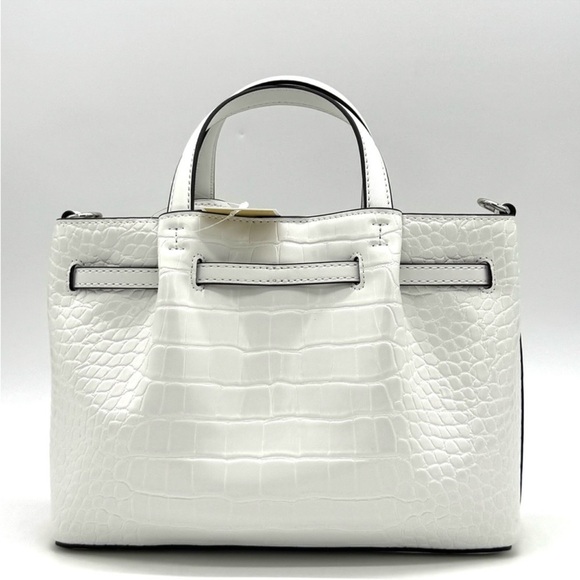 Carson Small Crocodile Embossed Satchel Bag Optic White - Picture 5 of 10